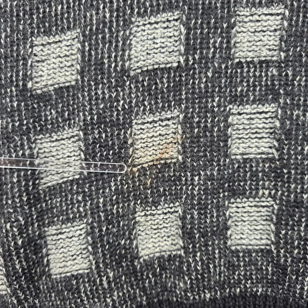 Sergio Barbieri Italy Wool Blend Geometric Sweater Leather Trim Mens 1XL Black